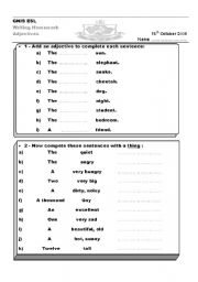 English worksheet: adjectives practice