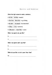 English worksheet: Sports and Hobbies