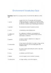 English worksheet: Environmet Quiz