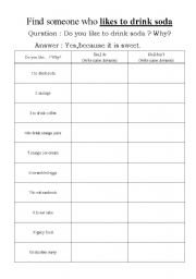 English Worksheet: who likes to drink soda?