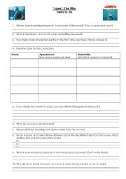 English worksheet: JAWS Movie Worksheet