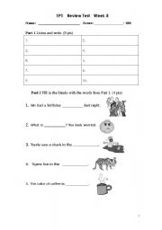 English worksheet: Review Test for World of Language 1 Unit 5 