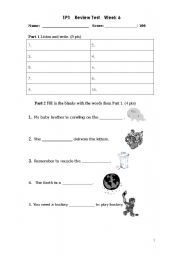 English worksheet: Review test for World of Language 1 Unit 6 