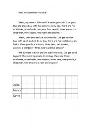 English Worksheet: In my bag. I´ve got.......