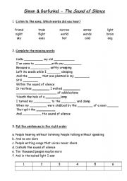 English Worksheet: The sound of silence worksheets