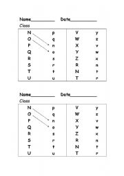 English worksheet: phonics capital to lower case N-Z