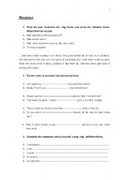 English worksheet: 1-	Read the text. Underline the ing forms and circle the infinitive forms. 