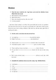 English Worksheet: 1-	Read the text. Underline the ing forms and circle the infinitive forms. 
