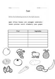 English worksheet: Food Table