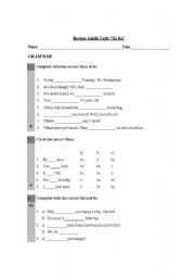 English worksheet: verb to be