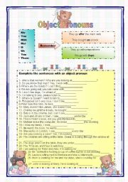 English Worksheet: Object pronouns