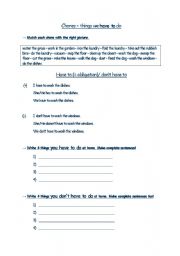 English Worksheet: chores - have to/dont have to