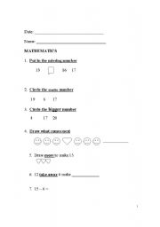 English Worksheet: Mathematics for Infants