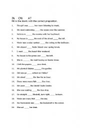 English Worksheet: Prepositions IN AT ON TO