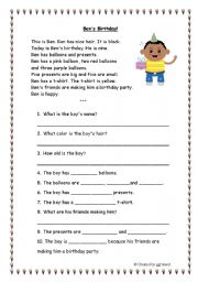 English Worksheet: Bens Birthday