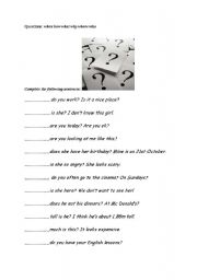 English Worksheet: When where, why, how...etc.