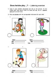 English Worksheet: Sports listening activity