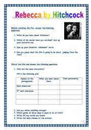 English Worksheet: Video time series: 2nd Rebecca ws. Alfred Hitchcock film. (16 questions, all sorts of tasks) (printer-friendly, only 2 pages)