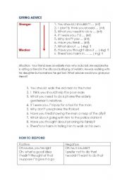 English worksheet: Introducing sentences to give advice