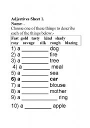 English worksheet: adjectives