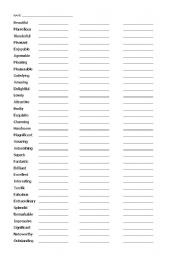 English worksheet: list of adjectives