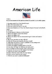 English Worksheet: American Life Quiz