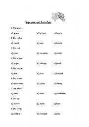 English worksheet: Vegetable and Fruit Quiz for children