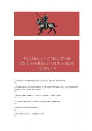 English worksheet: the life of a medieval knight
