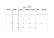 English worksheet: April 2009 Calendar
