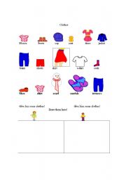 English Worksheet: CLOTHES PICTIONARY AND WORKSHEET