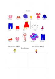 English worksheet: CLOTHES PICTIONARY AND WORKSHEET