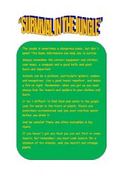 English worksheet: SURVIVAL IN THE JUNGLE (PART ONE)