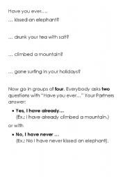 English Worksheet: Have you ever kissed an elephant???
