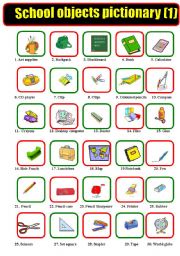 English Worksheet: School objects pictionary (1)