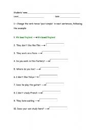English Worksheet:  simple past 