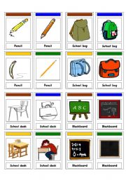 English Worksheet: Go Fish (School Items)