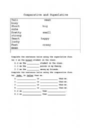 English worksheet: comparative and superlative