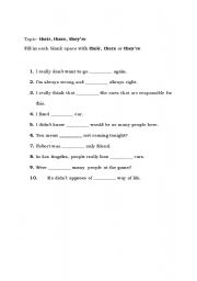 English worksheet: Their, There and Theyre