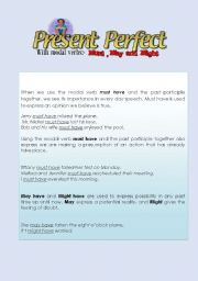 English Worksheet: Present Perfect with modals: Must, May and Might