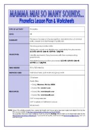 English Worksheet: MAMMA MIA! SO MANY SOUNDS  Phonetics Lesson Plan & Worksheets (12 pages, key included)