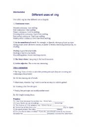 English worksheet: Uses of ING endings