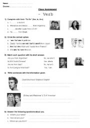 English Worksheet: Verb To Be/ Countries and Nationalities/ Celebrities