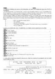 English worksheet: personal information -routine