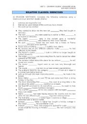 English Worksheet: RELATIVE CLAUSES: EXERCISES