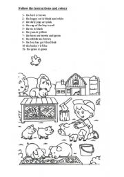 English Worksheet: follow the instructions and colour