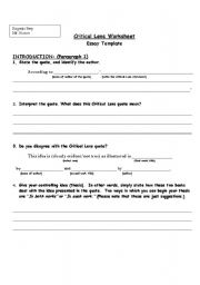 English Worksheet: Critical Lens essay template