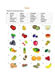 English Worksheet: Fruits