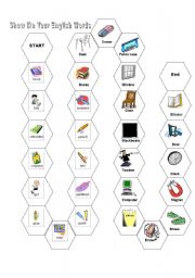 English Worksheet: School Items Gameboard