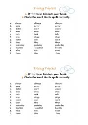 English Worksheet: Circle the correct spelling