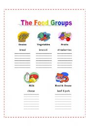 English Worksheet: The 5 Food Groups